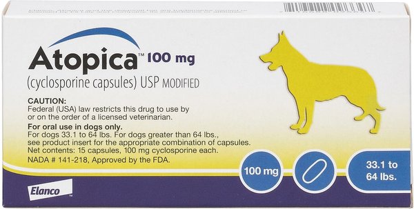 Atopica (Cyclosporine) Capsules for Dogs, 15 capsules, 100-mg (33.1-64 lbs) slide 1 of 7
