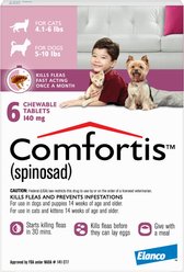 Comfortis Chewable Tablet for Dogs, 5-10 lbs & Cats 4.1-6 lbs, (Pink Box), 6 Chewable Tablets (6-mos. supply)