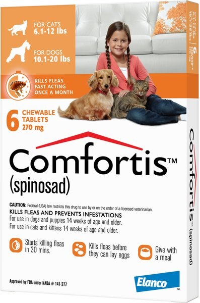Comfortis Chewable Tablet for Dogs, 10.1-20 lbs, & Cats, 6.1-12 lbs, (Orange Box), 6 Chewable Tablets (6-mos. supply) slide 1 of 4