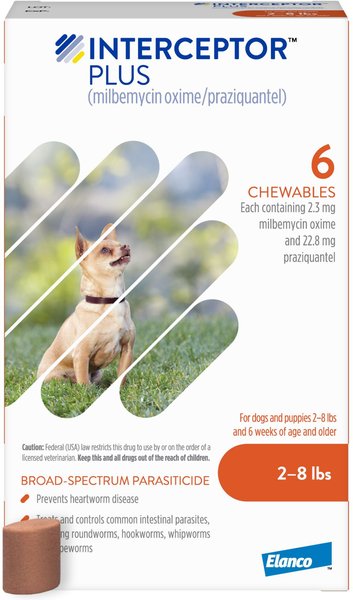 Interceptor Plus Chew for Dogs, 2-8 lbs, (Orange Box)