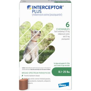 Interceptor Plus Chew for Dogs, 8.1-25 lbs, (Green Box), 6 Chews (6-mos. supply)