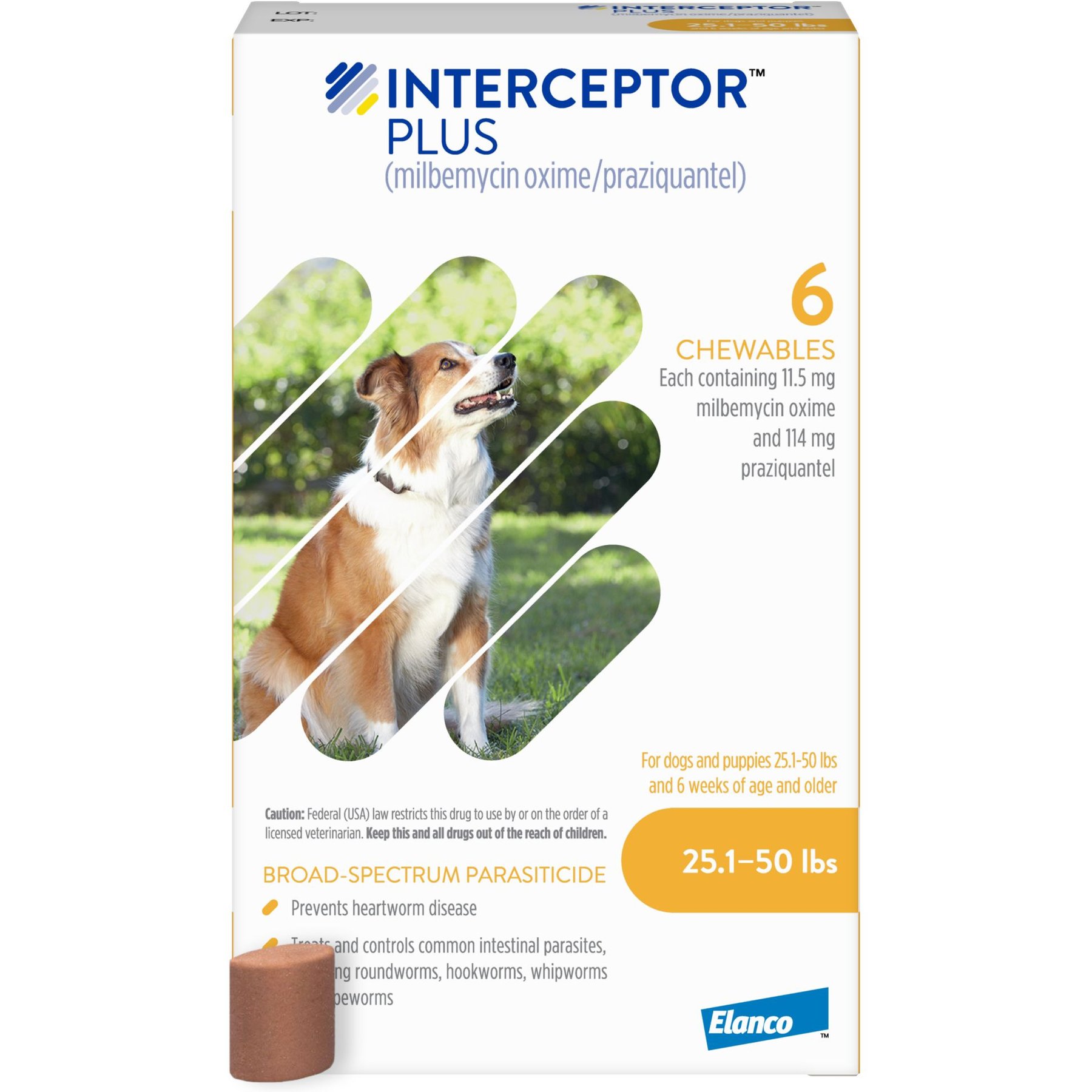 INTERCEPTOR PLUS Chew for Dogs 25.1 50 lbs Yellow Box 12 Chews 12 mos. supply Chewy