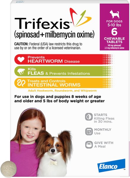 Trifexis Chewable Tablet for Dogs, 5-10 lbs, (Magenta Box), 6 Chewable Tablets (6-mos. supply) slide 1 of 10