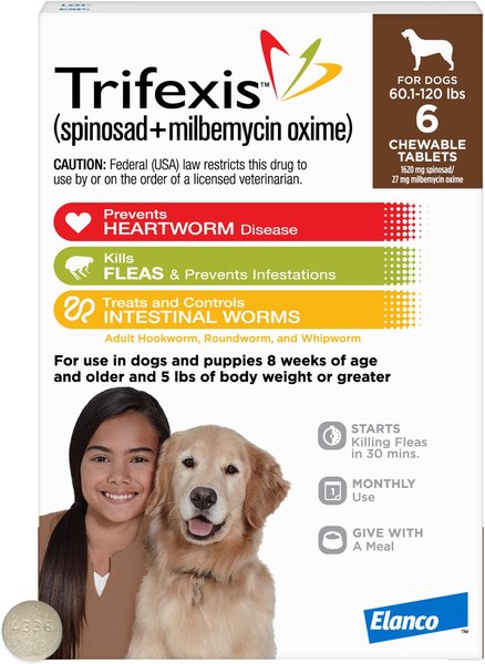 Trifexis Chewable Tablet for Dogs, 60.1-120 lbs, (Brown Box)