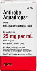 Antirobe Aquadrops (Clindamycin HCl) Oral Solution for Dogs & Cats, 25 mg/mL, 20-mL slide 1 of 5