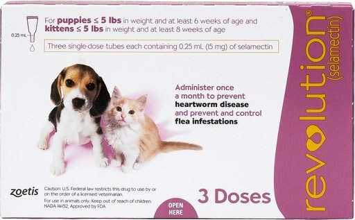 Revolution Topical Solution for Kittens & Puppies, under 5 lbs, (Mauve Box), 3 Doses (3-mos. supply)