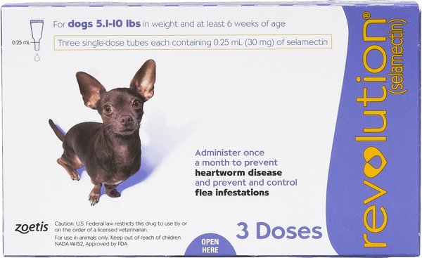 Revolution Topical Solution for Dogs, 5.1-10 lbs, (Purple Box), 3 Doses (3-mos. supply) slide 1 of 5