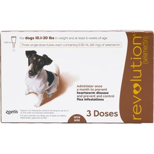 Revolution Topical Solution for Dogs, 10.1-20 lbs, (Brown Box), 3 Doses (3-mos. supply)