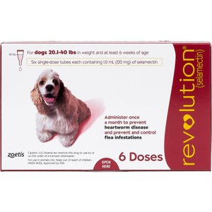 Revolution Topical Solution for Dogs, 20.1-40 lbs, (Red Box), 6 Doses (6-mos. supply)