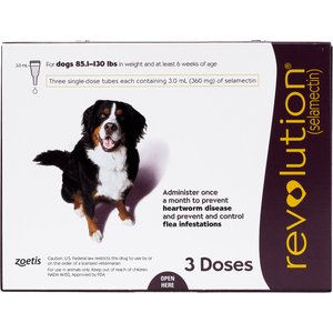 Revolution Topical Solution for Dogs, 85.1-130 lbs, (Plum Box), 3 Doses (3-mos. supply)
