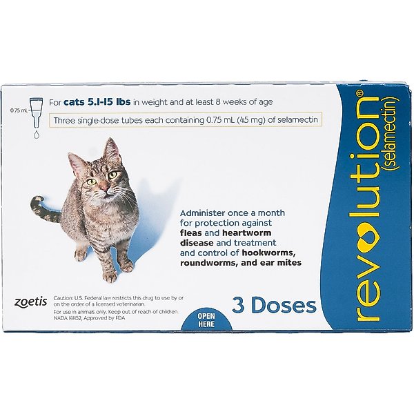 REVOLUTION Topical Solution for Cats, 5.115 lbs, (Blue Box), 3 Doses
