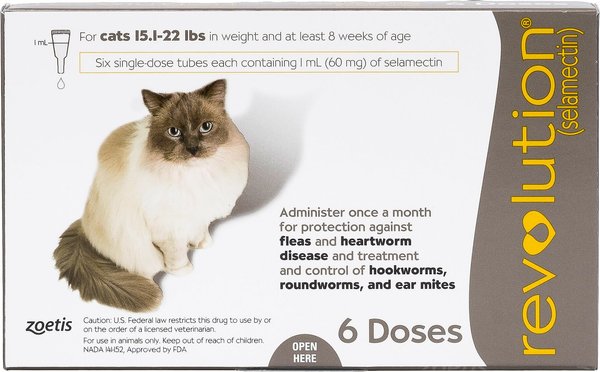 Revolution Topical Solution for Cats, 15.1-22 lbs, (Taupe Box), 6 Doses (6-mos. supply) slide 1 of 5