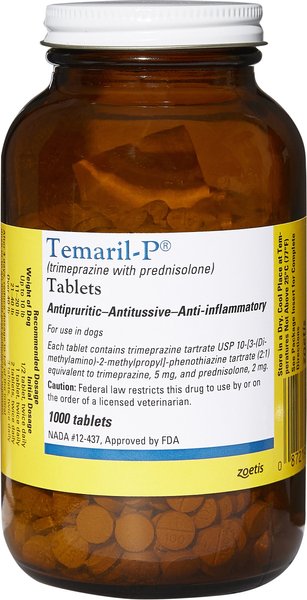 Temaril-P (trimeprazine tartrate with prednisolone) Tablets for Dogs, 1 tablet slide 1 of 6