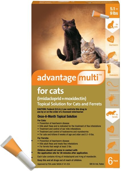 Advantage Multi Topical Solution for Cats, 5.1-9 lbs, & Ferrets, (Orange Box), 6 Doses (6-mos. supply) slide 1 of 9