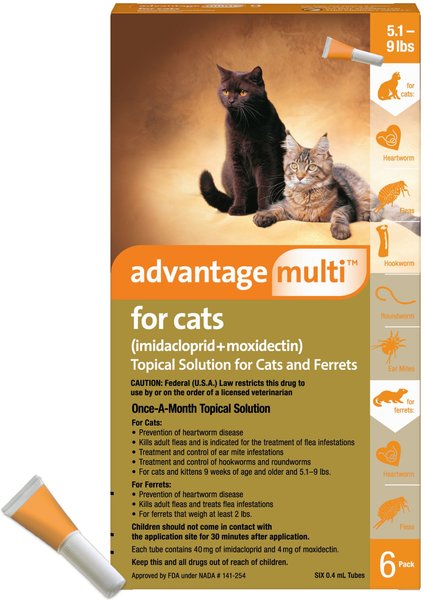 ADVANTAGE MULTI Topical Solution for Cats & Ferrets, 5.1-9 lbs (Orange ...