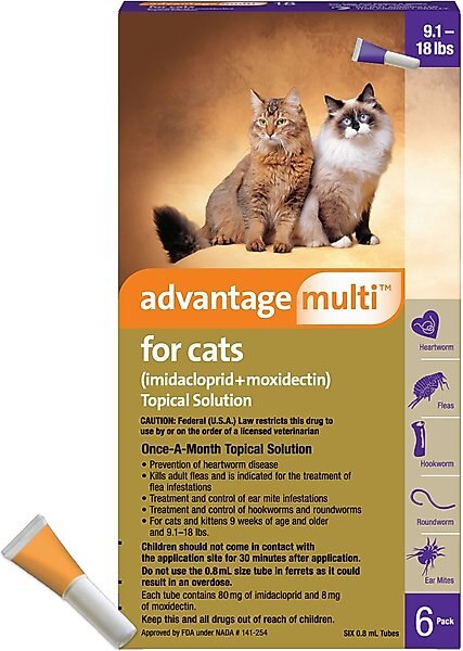 Advantage Multi Topical Solution for Cats, 9.1-18 lbs, (Purple Box), 6 Doses (6-mos. supply) slide 1 of 9
