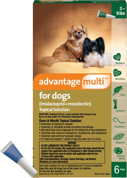 ADVANTAGE MULTI Topical Solution for Dogs 3 9 lbs Green Box 6 Doses 6 mos. supply Chewy