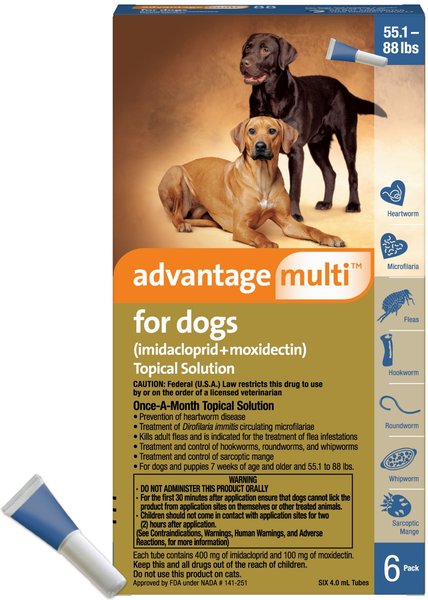 Advantage Multi Topical Solution for Dogs, 55.1-88 lbs, (Blue Box), 6 Doses (6-mos. supply) slide 1 of 10