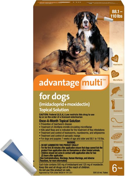 Advantage Multi Topical Solution for Dogs, 88.1-110 lbs, (Brown Box), 6 Doses (6-mos. supply) slide 1 of 10