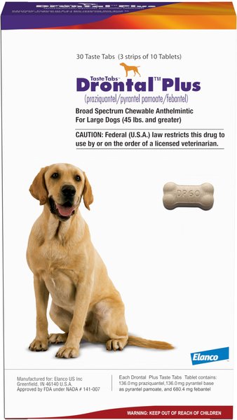 Drontal Plus Chewable Tablet for Large Dogs, over 45 lbs, 1 Tablet slide 1 of 7