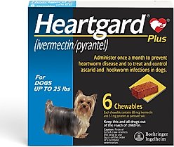 Heartgard Plus Chew for Dogs, up to 25 lbs, (Blue Box), 6 Chews (6-mos. supply)