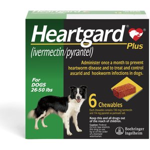 Heartgard Plus Chew for Dogs, 26-50 lbs, (Green Box), 6 Chews (6-mos. supply)