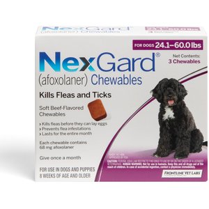 NexGard Chew for Dogs, 24.1-60 lbs, (Purple Box), 3 Chews (3-mos. supply)