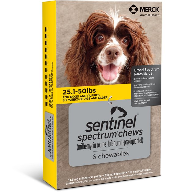 SENTINEL SPECTRUM Chew for Dogs, 25.1-50 lbs, (Yellow Box), 6 Chews (6