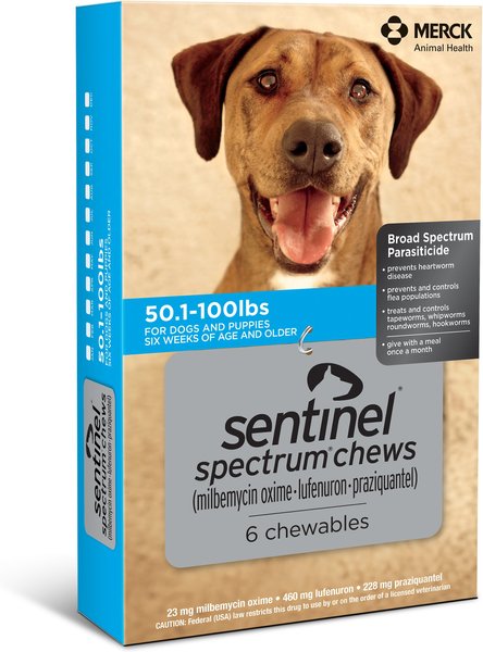 Sentinel Spectrum Chew for Dogs, 50.1-100 lbs, (Blue Box), 6 Chews (6-mos. supply) slide 1 of 6