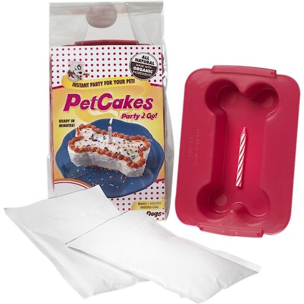 PETCAKES Carob Flavor Microwavable Birthday Cake Mix Kit with Bone