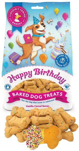 Claudia's Canine Bakery Happy Birthday Vanilla Cereal Bone Baked Dog Treats, 8-oz bag slide 1 of 2