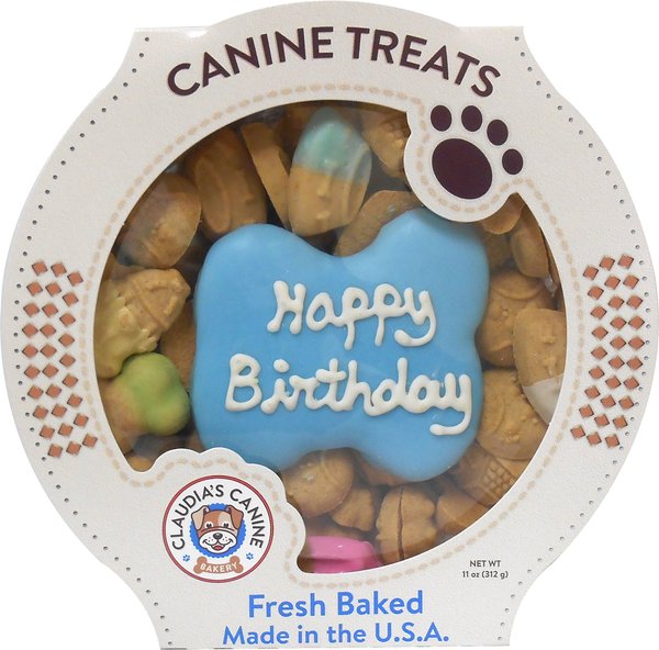 Claudia's Canine Bakery Happy Birthday Peanut Butter Cookie Dog Treats, 11-oz tub, Blue slide 1 of 5