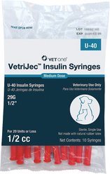 VetOne VetriJec Insulin Syringes U-40 0.5-in x 29G, 0.5-cc, 10 syringes