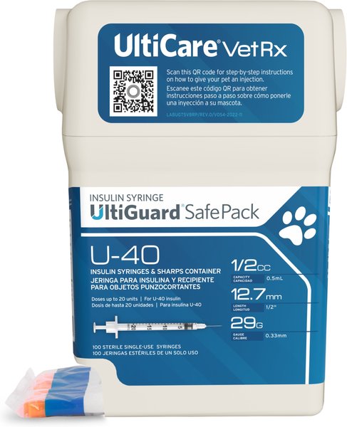 UltiCare VetRx UltiGuard SafePack Insulin Syringes and Sharps Container U-40 12.7mm x 29G, 0.5-cc, 100 syringes slide 1 of 10