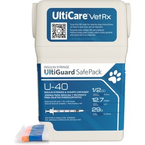 UltiCare VetRx UltiGuard SafePack Insulin Syringes and Sharps Container U-40 12.7mm x 29G, 0.5-cc, 100 syringes