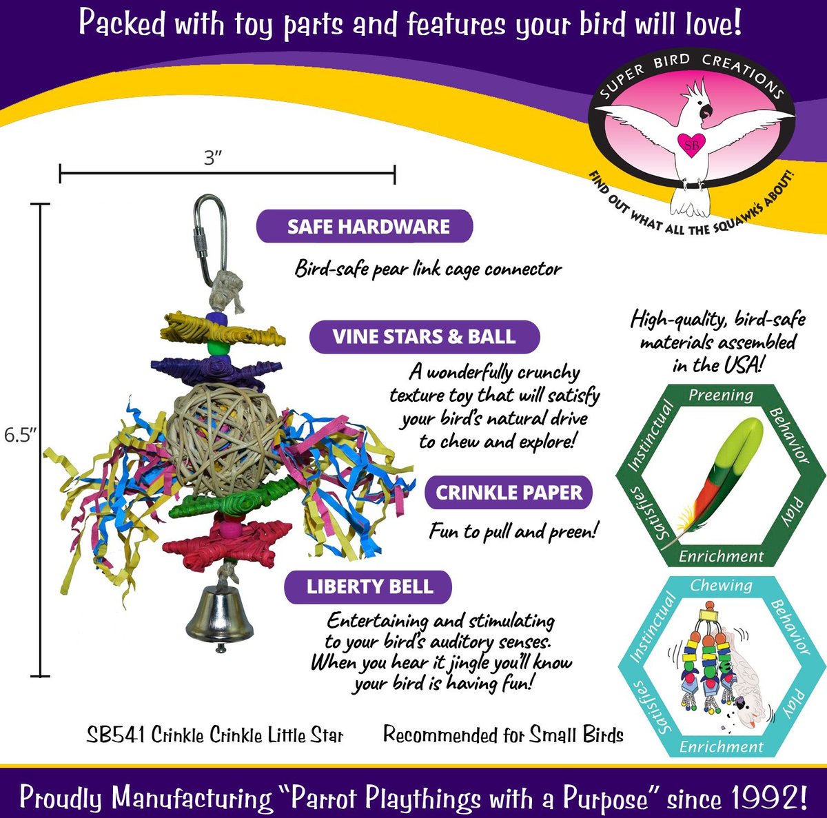 SUPER BIRD CREATIONS Crinkle Crinkle Little Star Bird Toy, Small