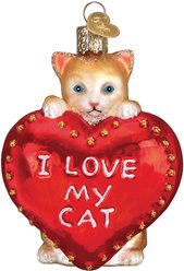 Old World Christmas "I Love My Cat" Glass Tree Ornament, 3.5-in