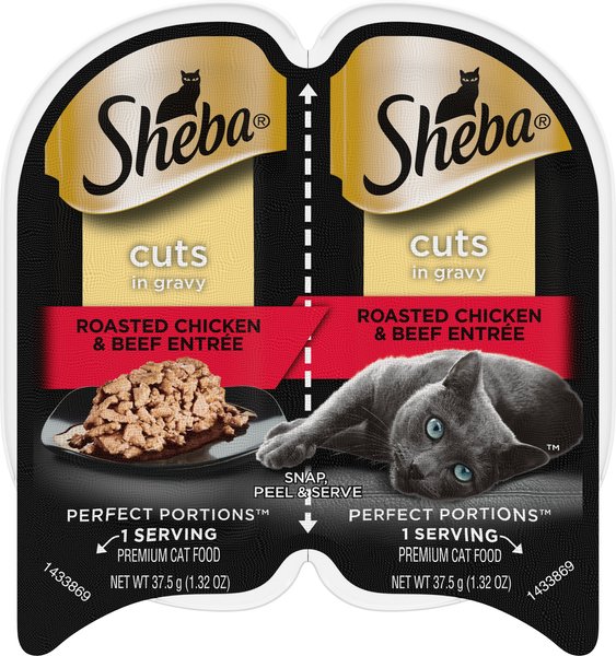 Sheba Perfect Portions Roasted Chicken Beef Entree Cuts in Gravy Grain Free Cat Food Trays