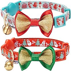 Blueberry Pet The Power of Lavish Holiday Polyester Breakaway Cat Collar with Bell, 2 count, 9 to 13-in neck, 3/8-in wide