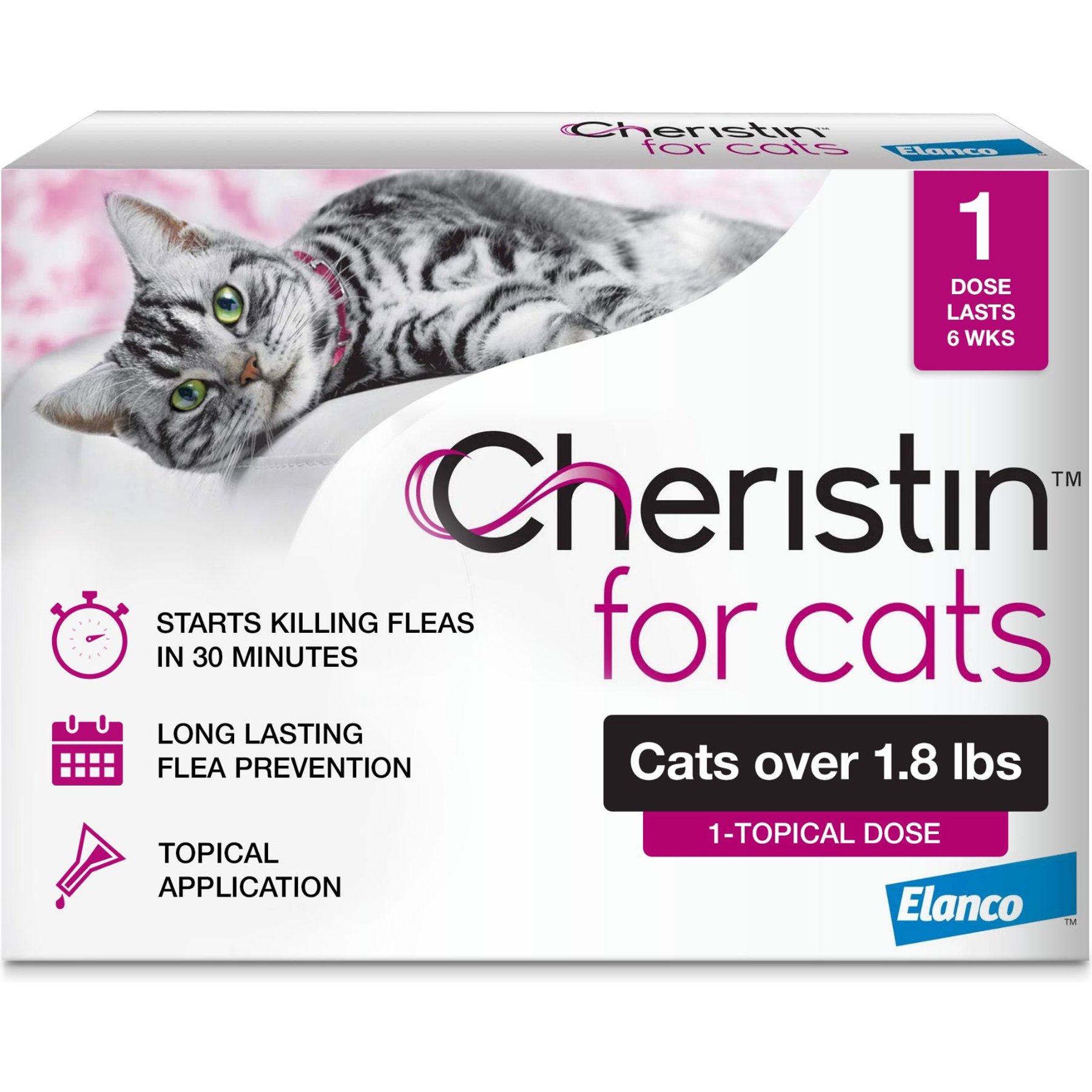 CHERISTIN Flea Spot Treatment for Cats, over 1.8 lbs, 1 Dose (1mo