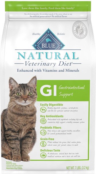 Blue Buffalo Natural Veterinary Diet GI Gastrointestinal Support Grain-Free Dry Cat Food, 7-lb bag slide 1 of 11