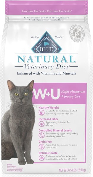 Blue Buffalo Natural Veterinary Diet W+U Weight Management + Urinary Care Grain-Free Dry Cat Food, 6.5-lb bag slide 1 of 11
