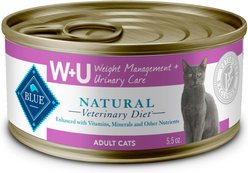 Blue Buffalo Natural Veterinary Diet W+U Weight Management + Urinary Care Grain-Free Wet Cat Food, 5.5-oz, case of 24