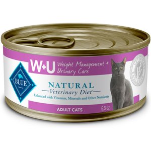 Blue Buffalo Natural Veterinary Diet W+U Weight Management + Urinary Care Grain-Free Wet Cat Food, 5.5-oz, case of 24