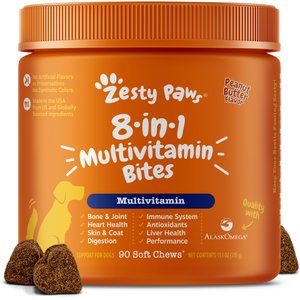 Zesty Paws 8-in-1 Bites Peanut Butter Flavored Soft Chews Multivitamin for Dogs, 90 count