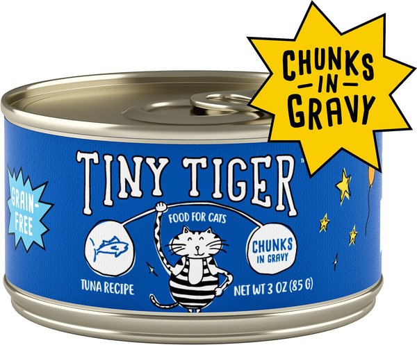 Tiny Tiger Chunks in Gravy Tuna Recipe Grain-Free Canned Cat Food, 3-oz, case of 24 slide 1 of 9