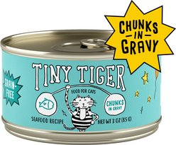 Tiny Tiger Chunks in Gravy Seafood Recipe Grain-Free Canned Cat Food, 3-oz can, case of 24