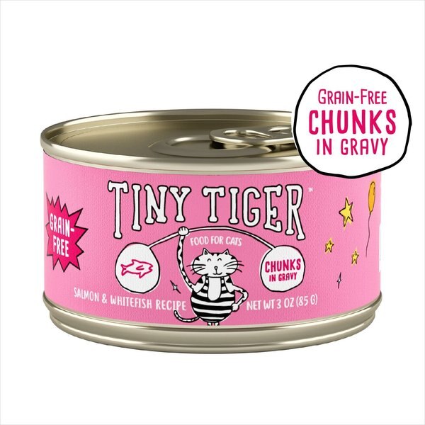 Tiny Tiger Grain-Free Chunks in Gravy Salmon & Whitefish Recipe Canned Cat Food