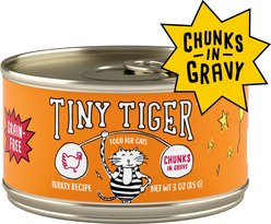 Tiny Tiger Chunks in Gravy Turkey Recipe Grain-Free Canned Cat Food, 3-oz can, case of 24