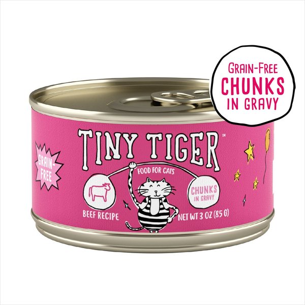 TINY TIGER Grain-Free Chunks in Gravy Beef Recipe Canned Cat Food, 3-oz ...